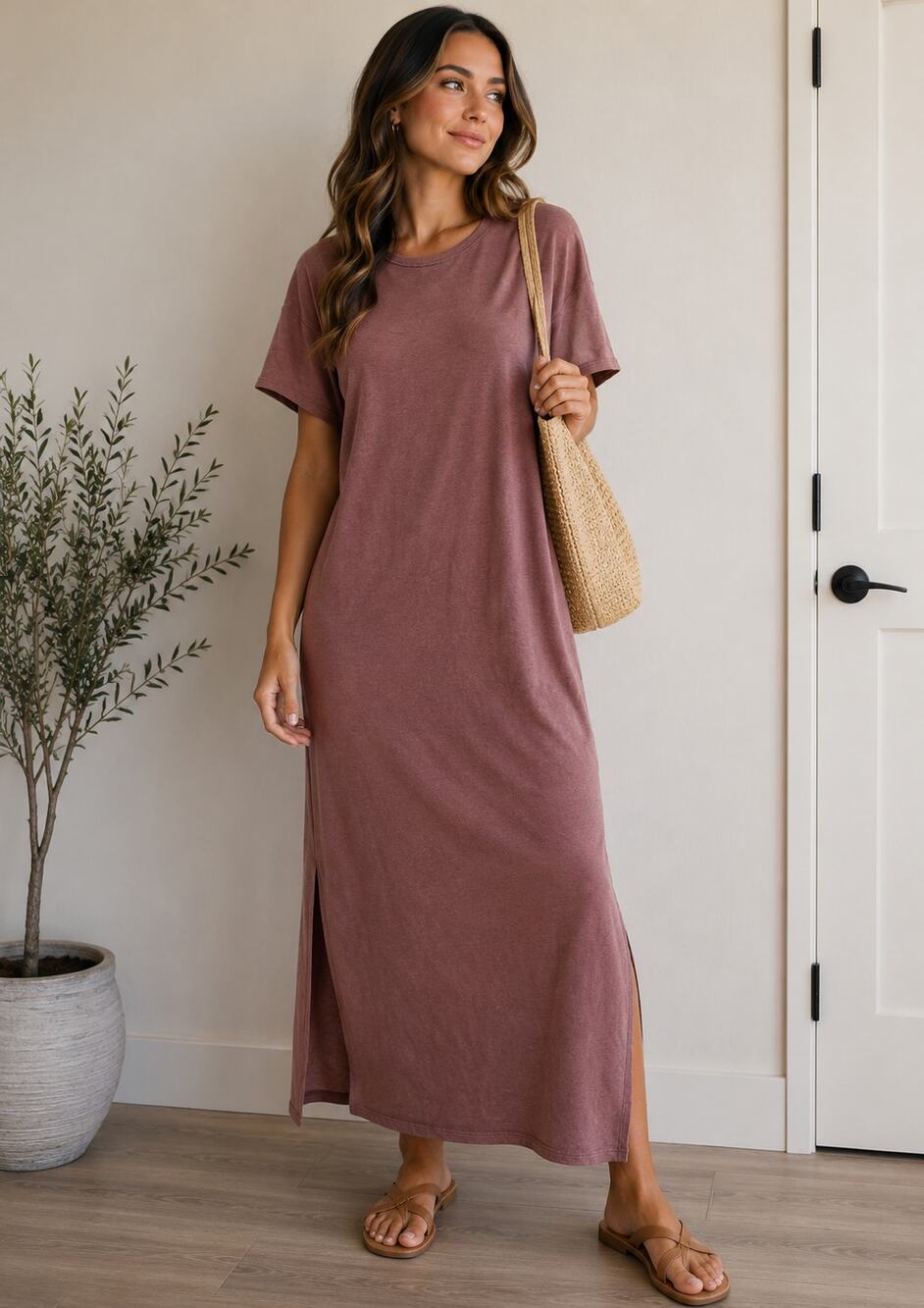 Fantastic Fawn dusty mauve maxi T-shirt dress